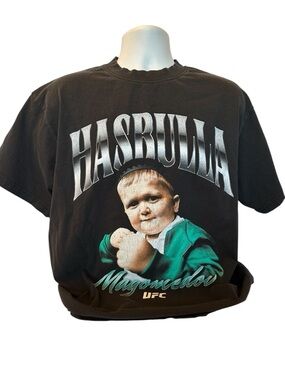 UFC Hasbula Magomedov Black Tee with Teal Large Spell Out Graphic Large